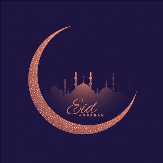 Free Vector beautiful purple moon and mosque eid festival greeting