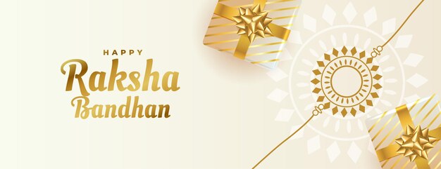 Beautiful raksha bandhan banner with gift boxes and rakhi