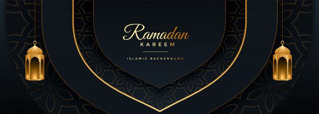 Beautiful ramadan kareem black and gold banner design