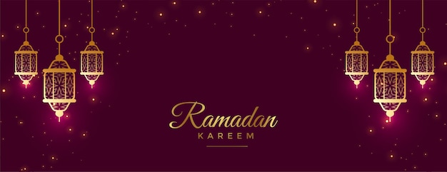 Beautiful ramadan kareem celebration banner with lamps decoration