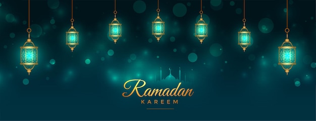 Beautiful ramadan kareem islamic lantern lamps banner