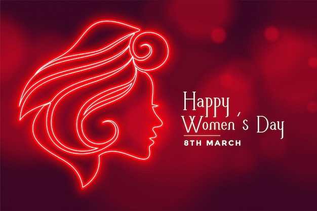 Beautiful red lady face for happy womens day greeting card