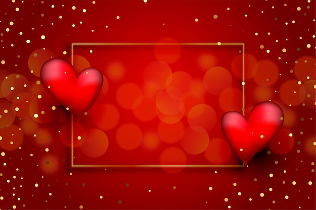 Free Vector beautiful red love background with hearts and golden glitter