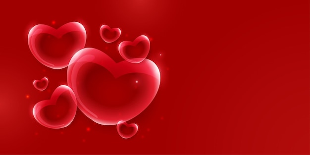 Beautiful Red Love Valentines Day Banner Background Multipurpose 3D Heart Glass Effect