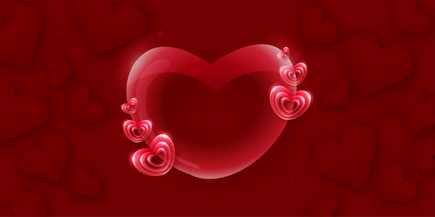 Beautiful Red Love Valentines Day Banner Background Multipurpose 3D Heart Glass Effect