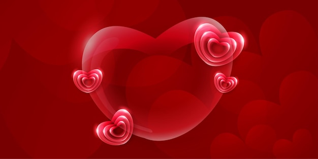 Beautiful Red Love Valentines Day Banner Background Multipurpose 3D Heart Glass Effect