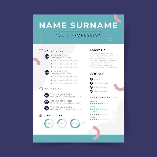 Free Vector beautiful resume design template