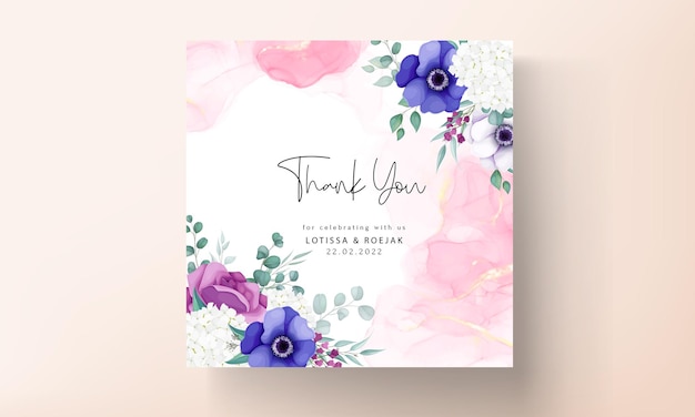 beautiful rose and anemone flower wedding invitation card template