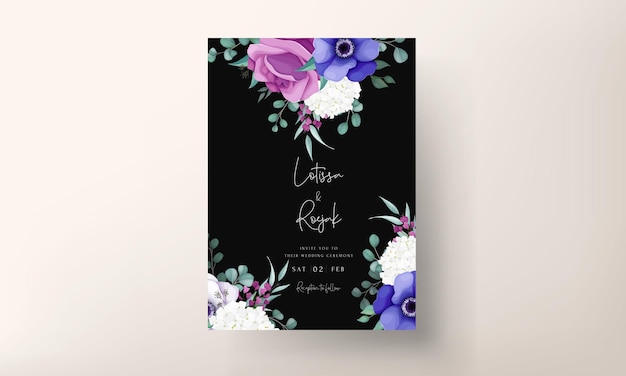 beautiful rose and anemone flower wedding invitation card template