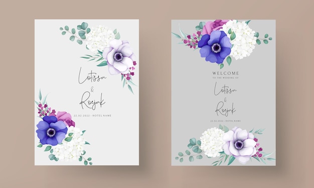 beautiful rose and anemone flower wedding invitation card template