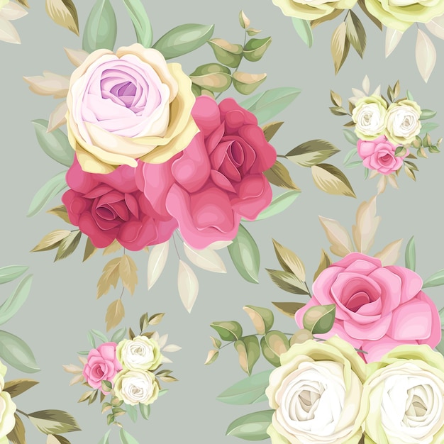 Beautiful rose flower  hand drawing seamless pattern desain