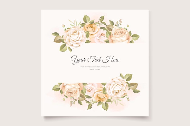 beautiful roses flower and leaves wedding invitation card set