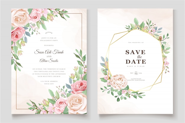 Free vector beautiful roses invitation card template