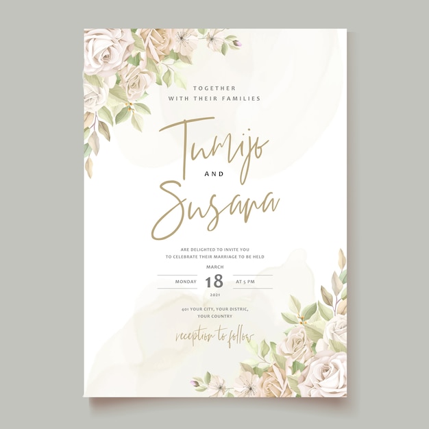 Free Vector beautiful roses invitation card template