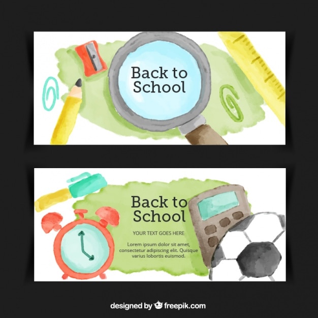 Free vector beautiful school banners painted with watercolors