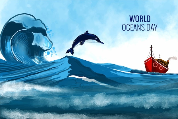 Free Vector beautiful sea waves world ocean day background