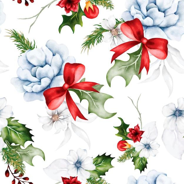 Free Vector beautiful seamless pattern floral and christmas ornament