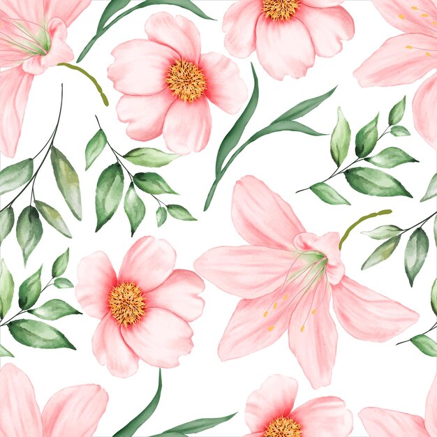 beautiful seamless pattern flowers and leaves watercolor