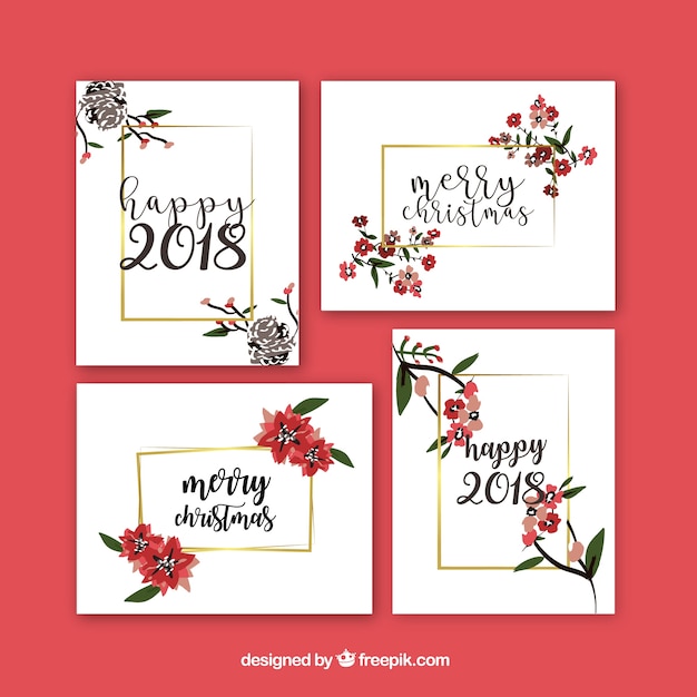 Beautiful set of new year greeting cards with flowers