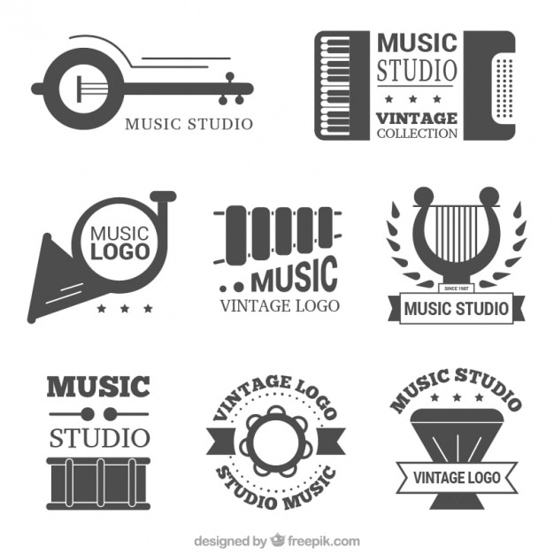 Free Vector beautiful set of vintage music studio logos