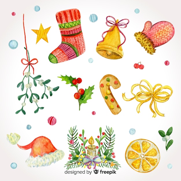 Beautiful set of watercolor christmas elements