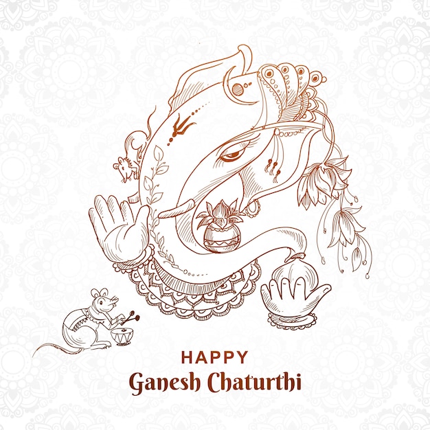 Free Vector beautiful sketch art ganesh chaturthi card design