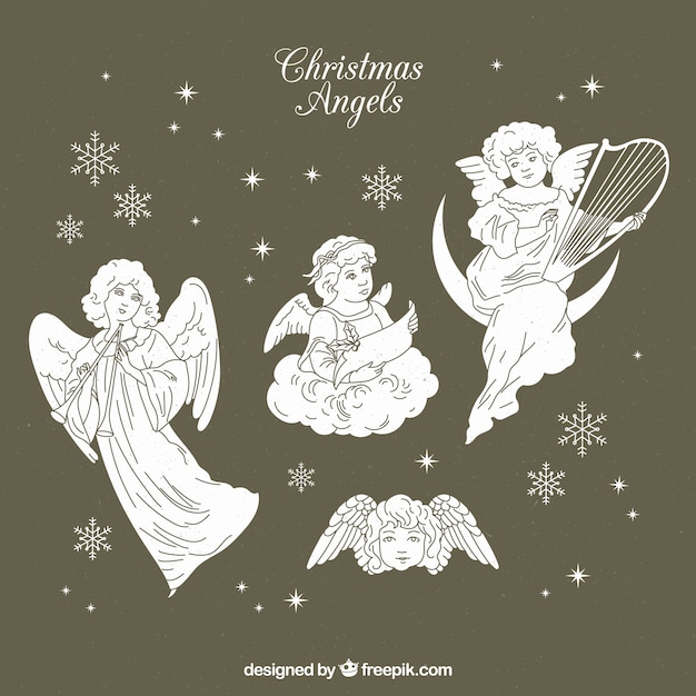 Free Vector beautiful sketches of christmas angels