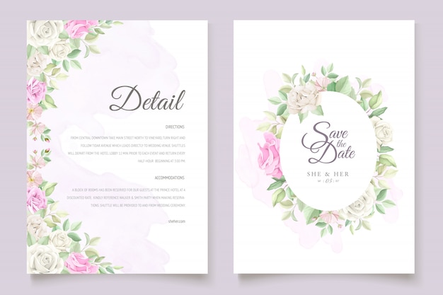 beautiful soft floral and leaves wedding invitation card set