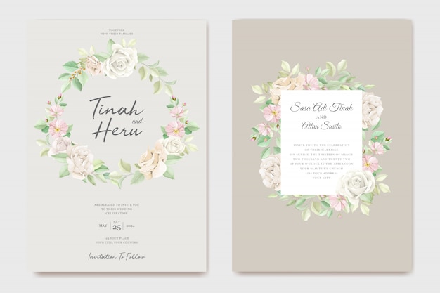 Beautiful soft floral and leaves wedding invitation card set