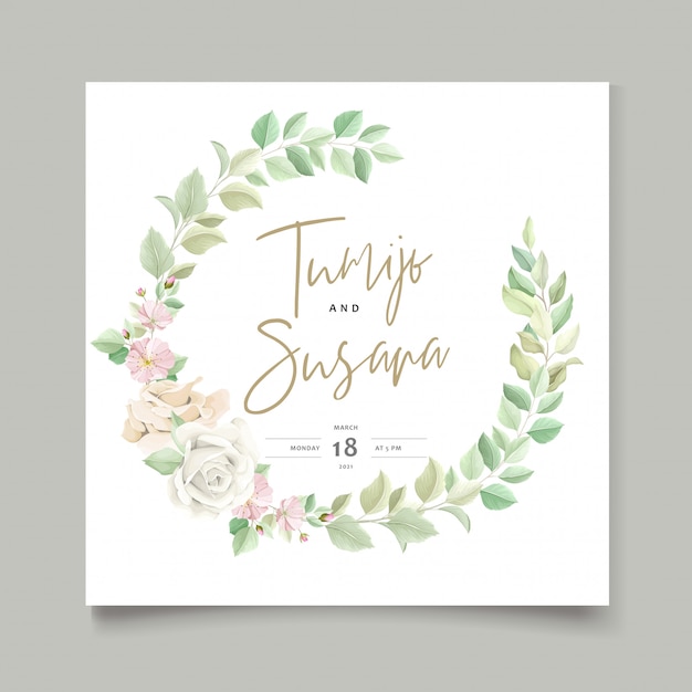 Beautiful soft floral and leaves wedding invitation card