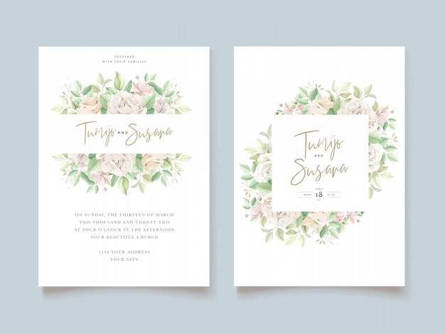 Beautiful soft floral and leaves wedding invitation card