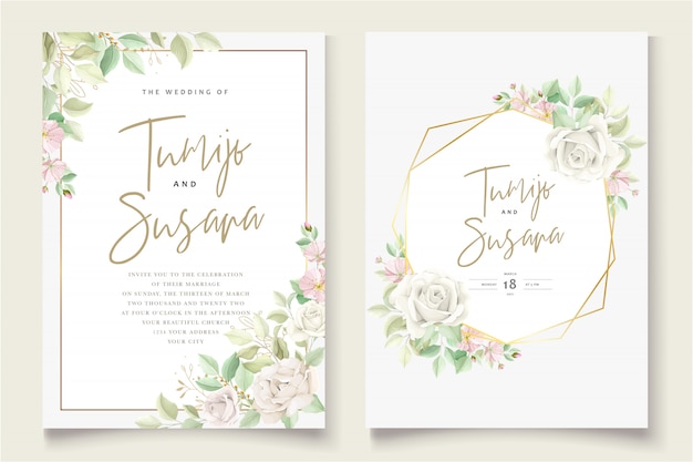 Beautiful soft floral and leaves wedding invitation card