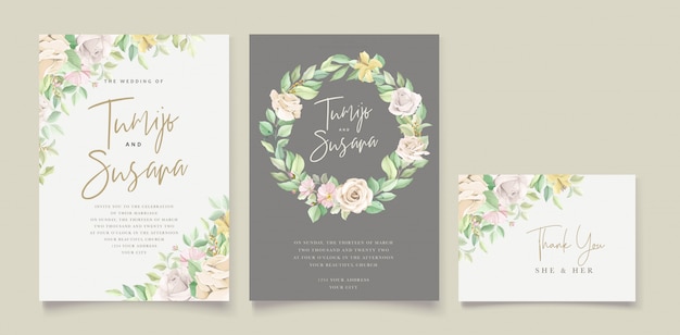 Beautiful soft floral and leaves wedding invitation card