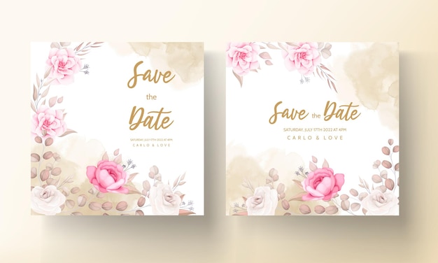 Beautiful soft peach and brown floral wedding invitation template