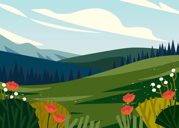 Free Vector beautiful spring landscape background