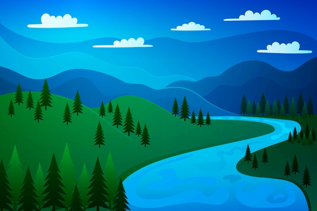 Free Vector beautiful spring landscape with mountains