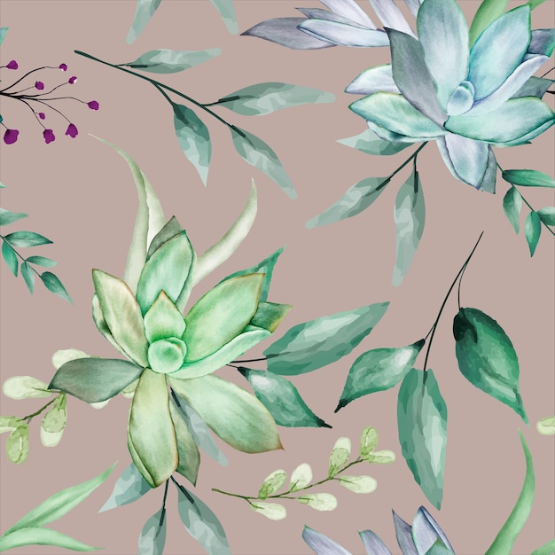 Free Vector beautiful succulent flower watercolor seamless pattern