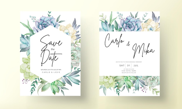 Beautiful succulent flower watercolor wedding invitation card set