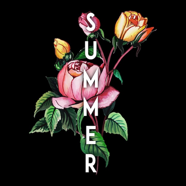 Free vector beautiful summer background with watercolor floral