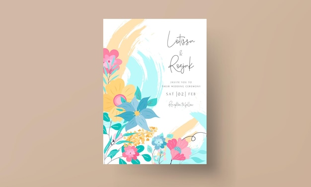 Free vector beautiful sweet flat floral wedding invitation card design with pastel color