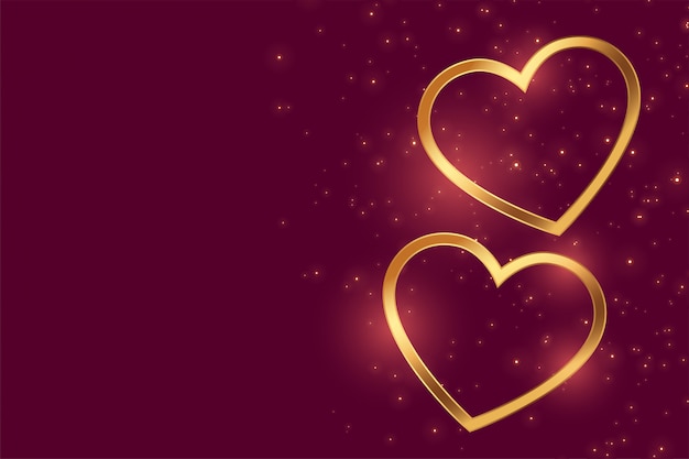 Free Vector beautiful two golden love hearts with text space