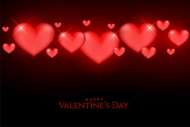 Free vector beautiful valentines day glowing red hearts on background