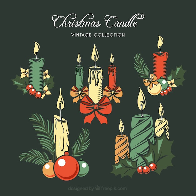 Free vector beautiful vintage collection of christmas candles