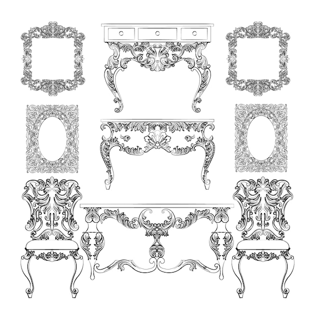 Free Vector beautiful vintage furniture collection