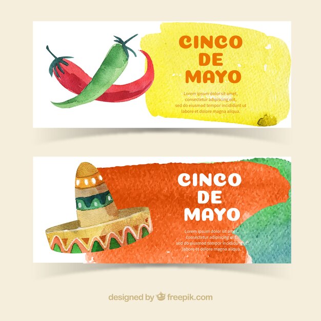 Beautiful watercolor banners of cinco de mayo