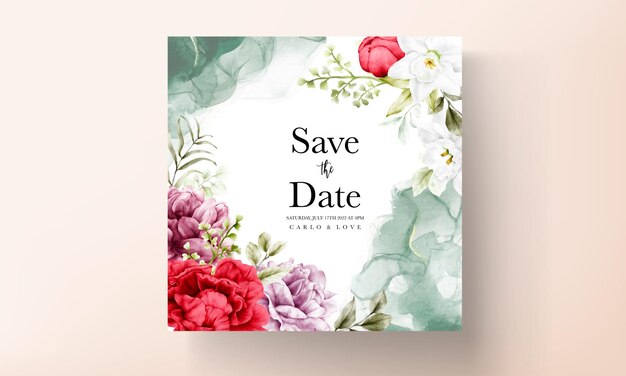 beautiful watercolor blooming peony flower invitation card template