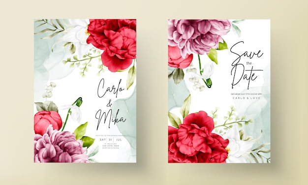 Free Vector beautiful watercolor blooming peony flower invitation card template