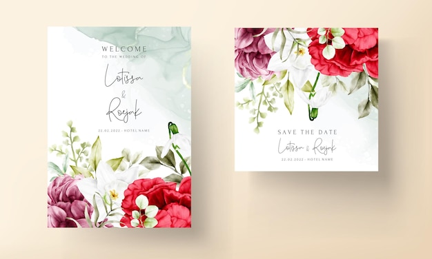 beautiful watercolor blooming peony flower invitation card template