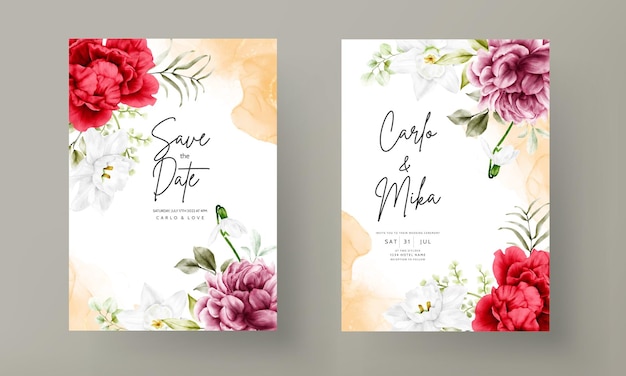 beautiful watercolor blooming peony flower invitation card template