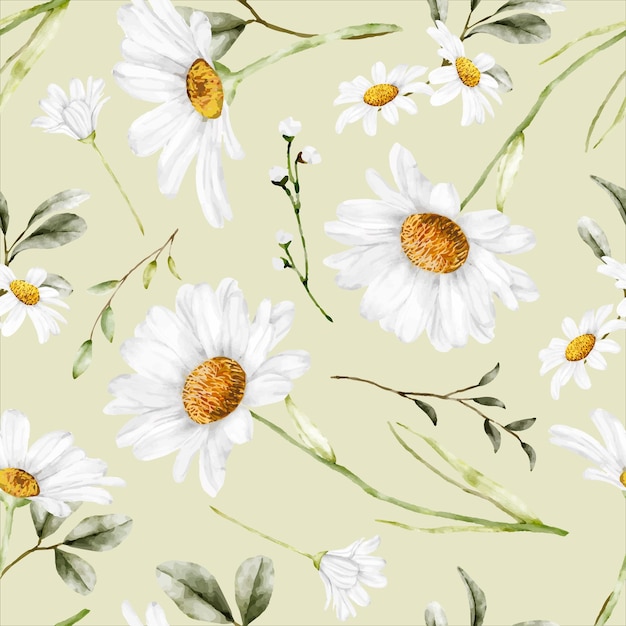 beautiful watercolor daisy flower seamless pattern